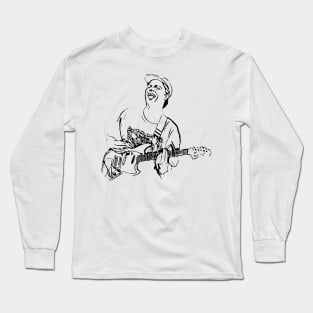 Mac DeMarco Playing Guitar Black and White Illustration Long Sleeve T-Shirt